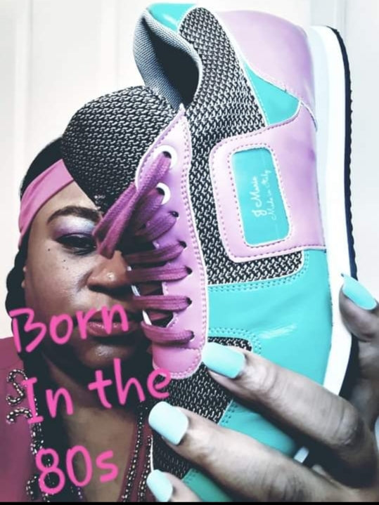 BORN IN THE 80s RETRO TRAINERS- PINK &TURQUOISE